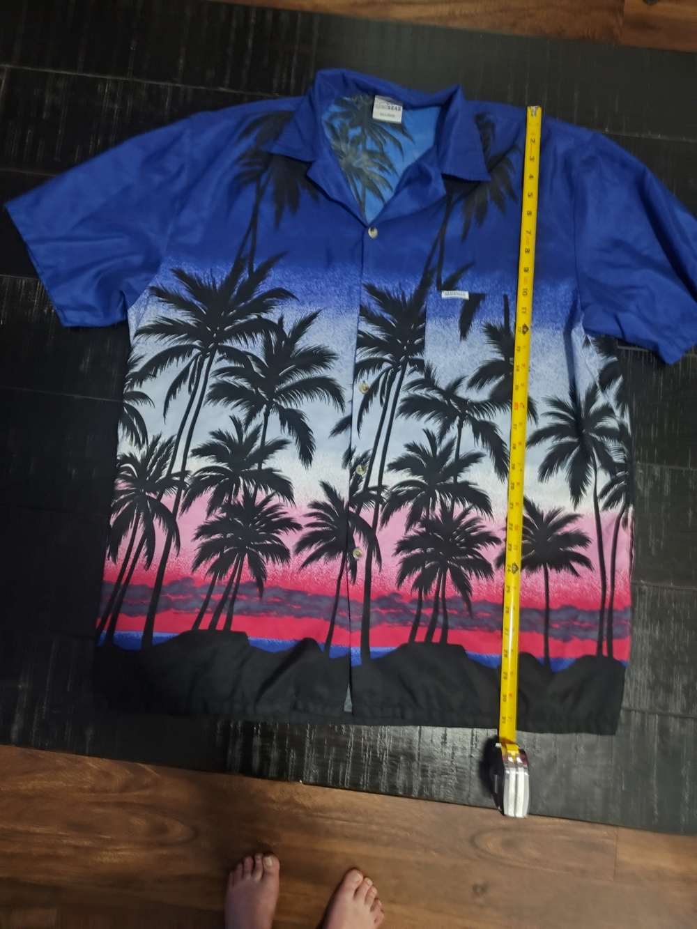 Men's Blue Tropical Palm Short-Sleeve Button-Down Shirt